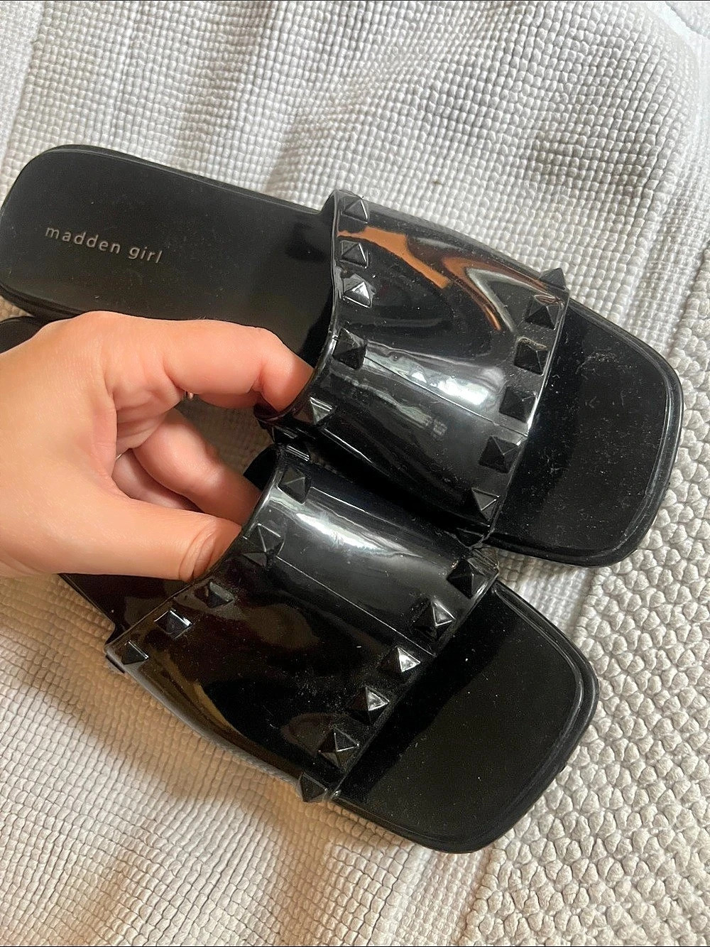 Madden Girl Paccer Studded Block Heel Platform Slide Sandals Paccer Black 9.5